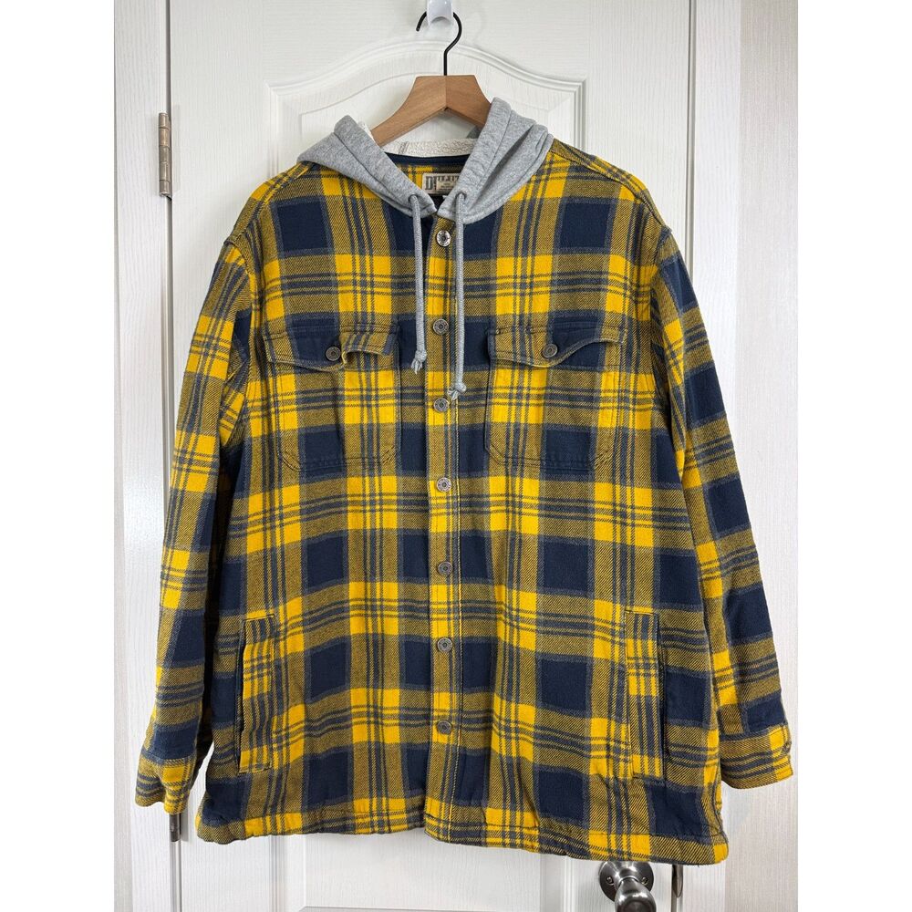 Duluth Trading Flapjack Fleece Lined Shirt Jacket Hooded Flannel Men’s L Plaid